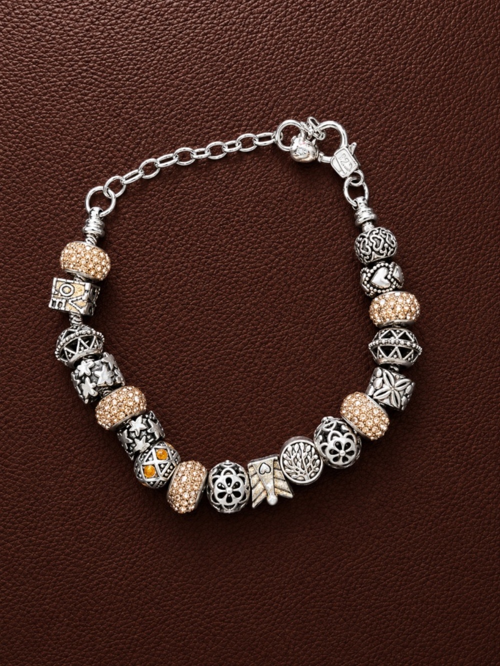 Silver Charm Bracelet with Rose Gold Accents